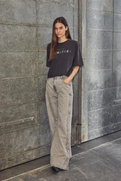 Side Panel Button Jeans, Light Grey, L