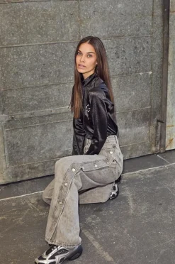 Side Panel Button Jeans, Light Grey, L