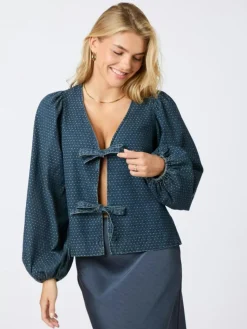 Silva Overdyed Dot Bluse, Ash Blue, 34