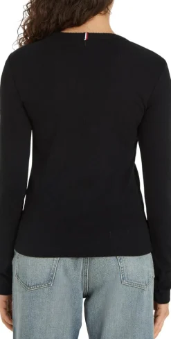 Slim Pointelle Langærmet T-shirt, Black, S