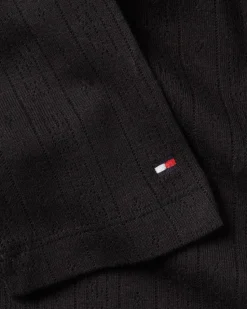 Slim Pointelle Langærmet T-shirt, Black, S