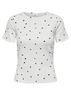 Sofia Print T-shirt, Cloud Dancer Black Hearts, M