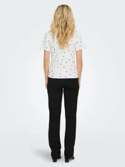 Sofia Print T-shirt, Cloud Dancer Black Hearts, M