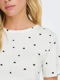 Sofia Print T-shirt, Cloud Dancer Black Hearts, M