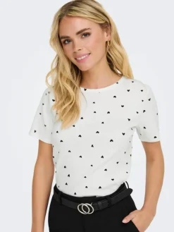 Sofia Print T-shirt, Cloud Dancer Black Hearts, M