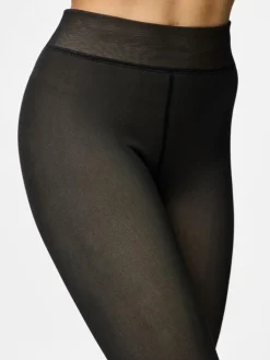 Sophie Fleece Tights, Black Nude, M/L