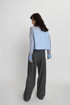 Stribet Cropped Skjorte, Blue Stripes, 42