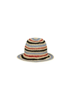 Striped Saverina Straw Hat, Clear Blue Sky, M/L