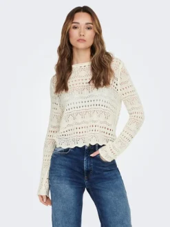 Sun Lay Strikbluse, Eggnog, XS