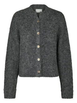 Taura Fluffy Knit Cardigan, Antracit, 34