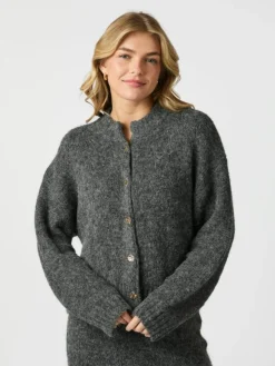 Taura Fluffy Knit Cardigan, Antracit, 34