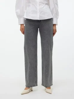 Tessa Wide Studs Jeans, Light Grey Denim, W33/L32