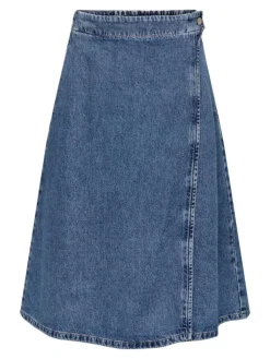 Thea Wrap Midi Nederdel, Medium Blue Denim, XS