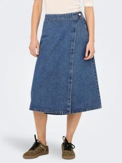 Thea Wrap Midi Nederdel, Medium Blue Denim, XS