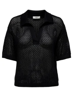 Tikka Kortærmet Strikbluse, Black, XS