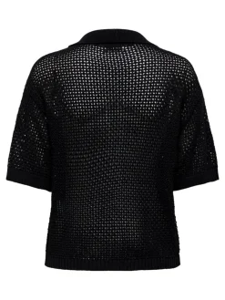Tikka Kortærmet Strikbluse, Black, XS