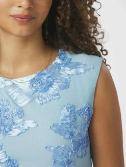 Tiranna Big Flower Mesh Kjole, Light Blue, 40