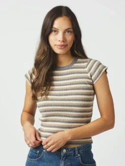 Tirra Simple Stripe Knit Top, Grey, 38
