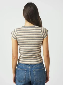 Tirra Simple Stripe Knit Top, Grey, 38