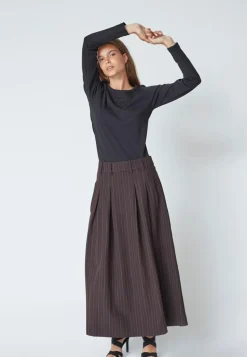TrinnyCC Pleat Stripe Nederdel, Dark Brown, M