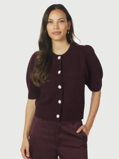 Trudy Deco Knit Cardigan, Wine, 40