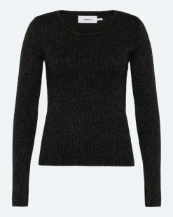 Twisti O-neck Strikbluse, Black, M