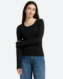 Twisti O-neck Strikbluse, Black, M