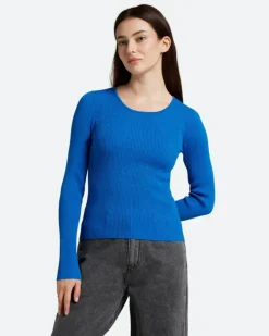 Twisti O-neck Strikbluse, Skydiver, S