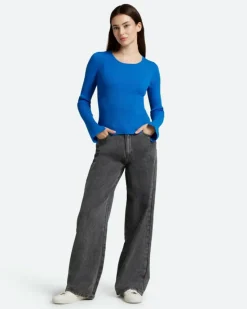 Twisti O-neck Strikbluse, Skydiver, S