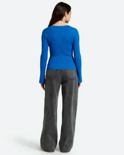 Twisti O-neck Strikbluse, Skydiver, S