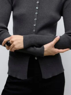 Ukino Knit Cardigan, Dark Grey Melange, M