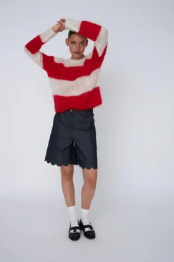 Unwashed Denim Scallop Shorts, Raw Denim, 42