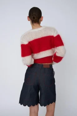 Unwashed Denim Scallop Shorts, Raw Denim, 42