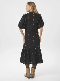 Veronica Flower Emb Kjole, Black, 36