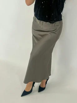 Vicky Heavy Sateen Nederdel, Warm Grey, 40