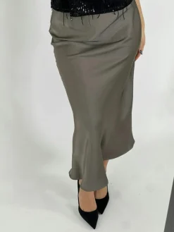 Vicky Heavy Sateen Nederdel, Warm Grey, 40