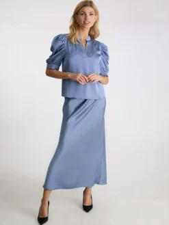 Vicky Heavy Sateen Nederdel, Smoke Blue, 42