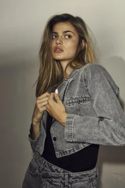 Vika Crop Blazer, Mid Grey, XXL