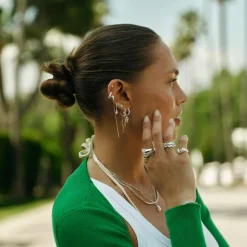 Wavy Sparkly Heart Øreringe, Silver