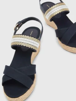 Webbing Strap Mid Wedge Sandaler, Space Blue, 38