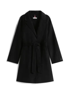 Wool Blend Belted Frakke, Black, 40