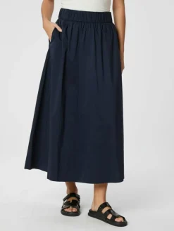 Yara Long Poplin Nederdel, Navy, 36