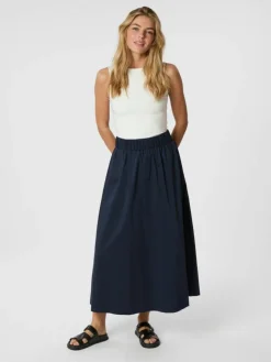 Yara Long Poplin Nederdel, Navy, 36