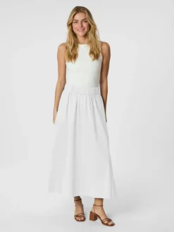 Yara Long Poplin Nederdel, White, 42