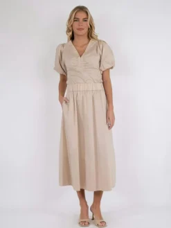 Yara Poplin Nederdel, Dark Sand, 38