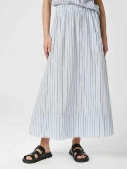 Yara Stripe Poplin Long Nederdel, Light Blue, 36