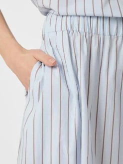 Yara Stripe Poplin Long Nederdel, Light Blue, 36