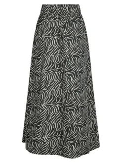 Yara Zebra Long Nederdel, Black, 34